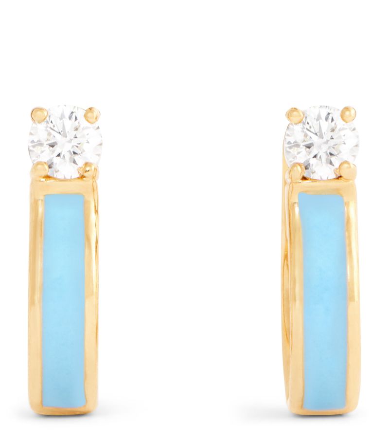 Melissa Kaye Melissa Kaye Yellow Gold, Diamond And Enamel Honey Hoop Earrings