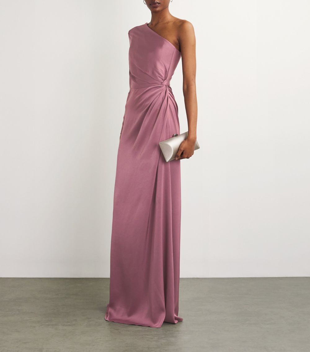  Alex Perry Satin Crepe One-Sleeve Twist Gown