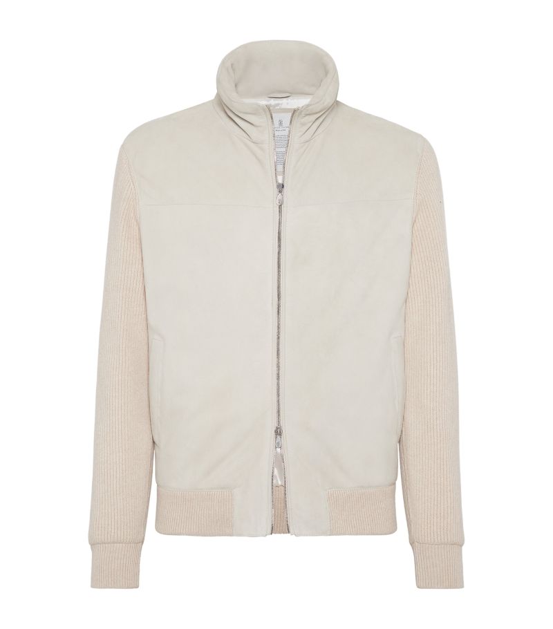 Brunello Cucinelli Brunello Cucinelli Suede Cashmere-Trim Padded Jacket