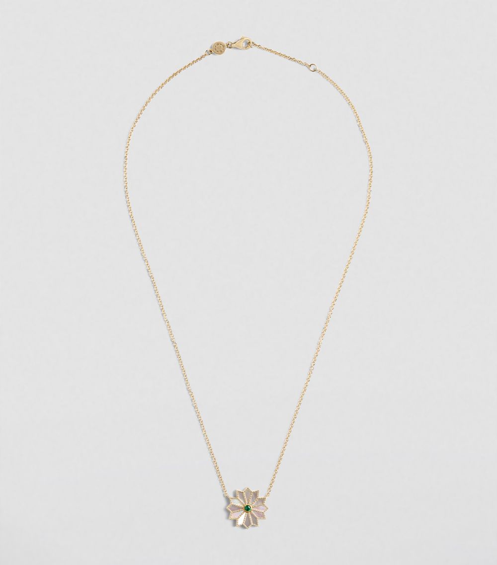 Orly Marcel Orly Marcel Yellow Gold And Emerald Mini Sacred Flower Necklace