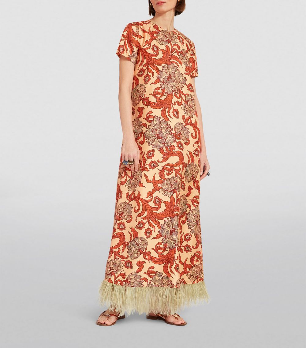 La Doublej La Doublej Silk Feather-Trim Maxi Dress