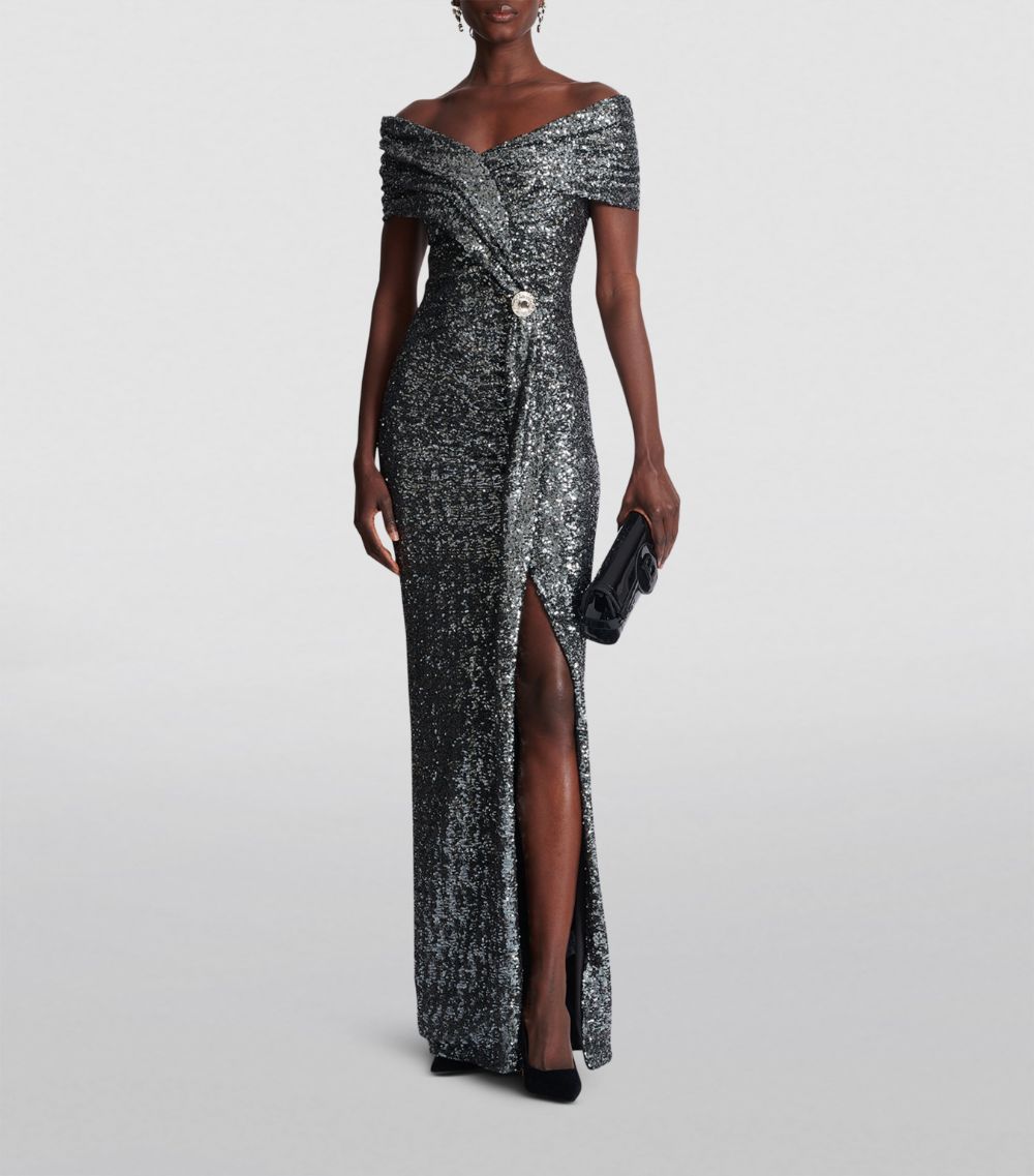 Balmain Balmain Sequinned Off-The-Shoulder Gown