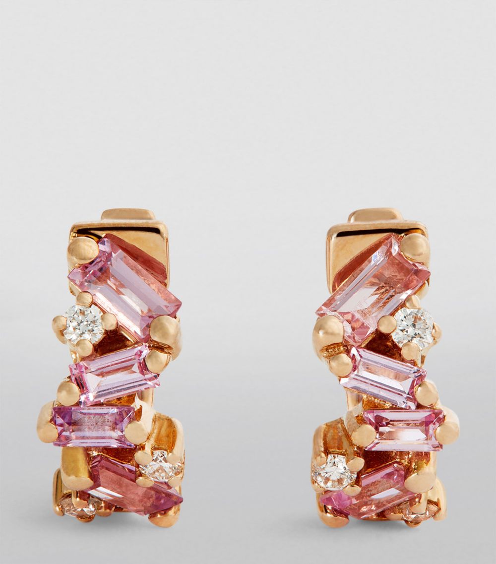Suzanne Kalan Suzanne Kalan Rose Gold, Sapphire And Diamond Firework Huggie Earrings