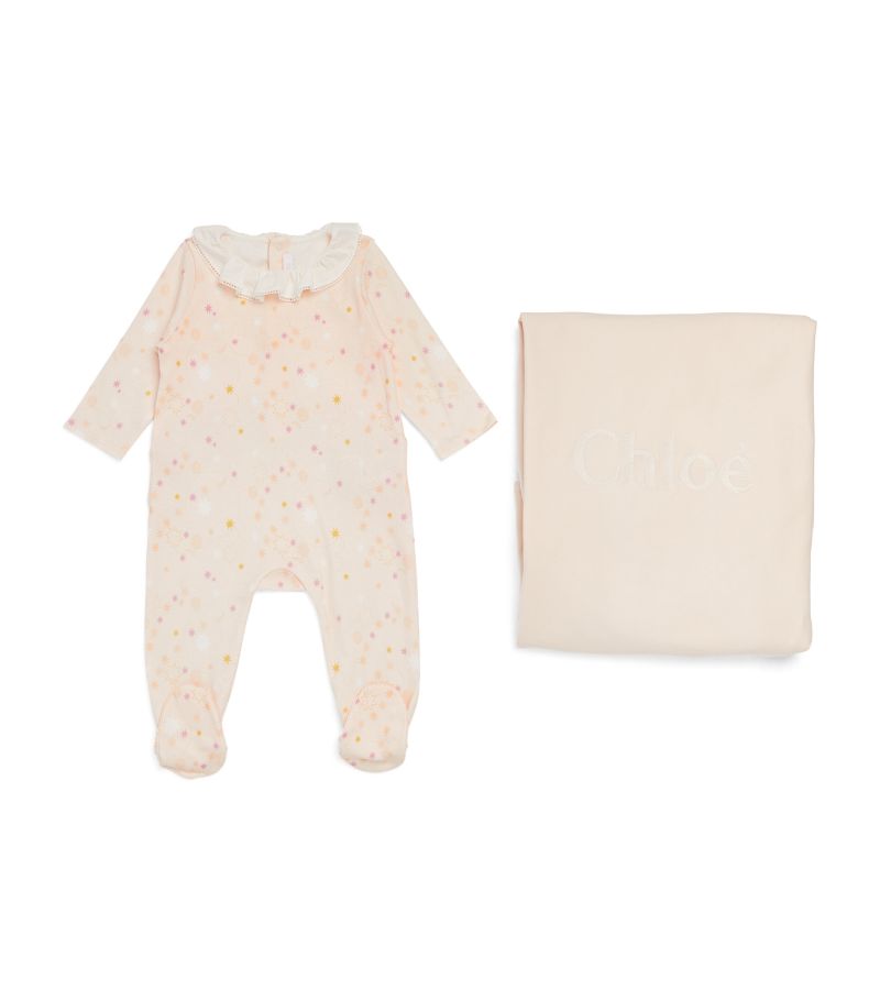 Chloé Kids Chloé Kids Cotton Patterned All-In-One And Blanket Set (1-9 Months)