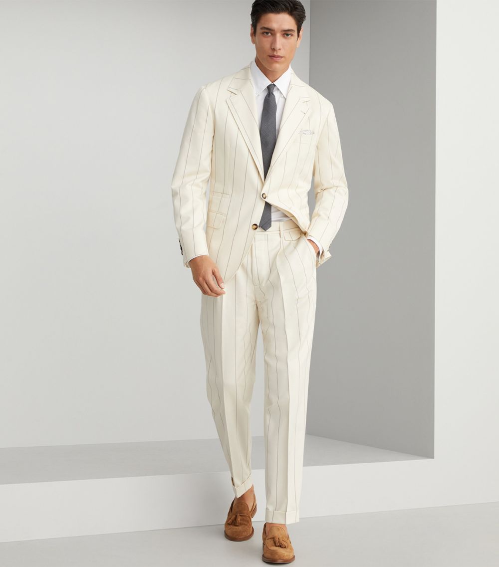 Brunello Cucinelli Brunello Cucinelli Wool-Cotton Chalk-Stripe Trousers