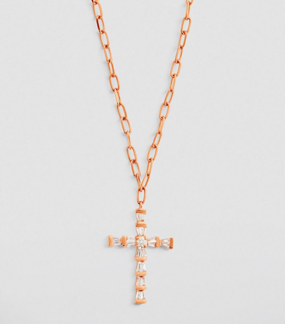 Shay SHAY Mini Rose Gold and Diamond Symbols Cross Necklace