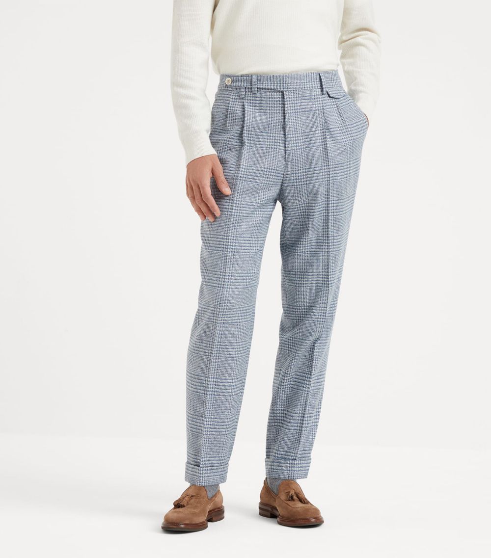 Brunello Cucinelli Brunello Cucinelli Wool-Blend Prince Of Wales Leisure Fit Trousers