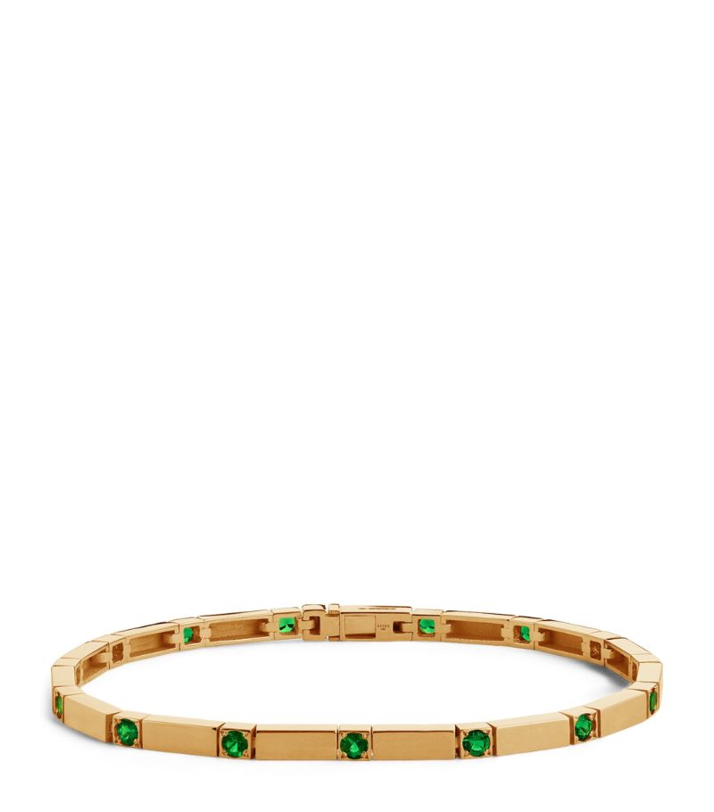 Azlee Azlee Yellow Gold And Emerald Tennis Bracelet