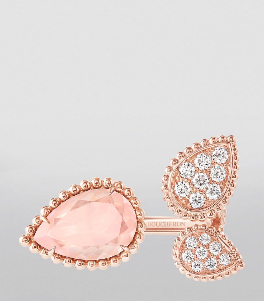 Boucheron Boucheron Rose Gold, Diamond And Pink Quartz Serpent Bohème Ring