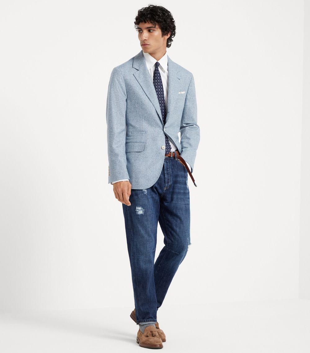 Brunello Cucinelli Brunello Cucinelli Wool-Blend Herringbone Blazer