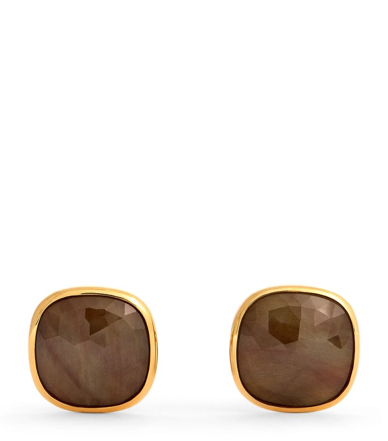 Tateossian Tateossian Yellow Gold And Brown Sapphire Square Cufflinks