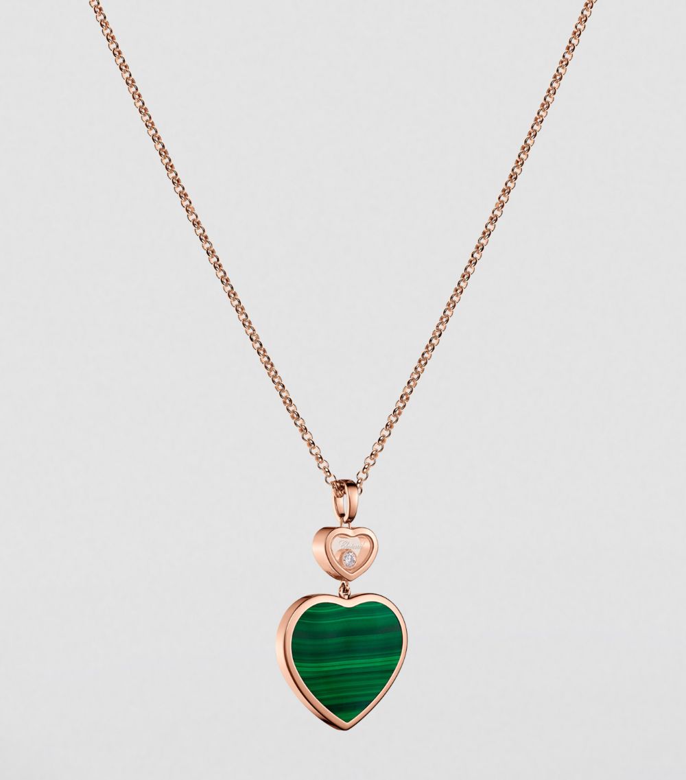 Chopard Chopard Rose Gold, Diamond And Malachite Happy Hearts Pendant Necklace