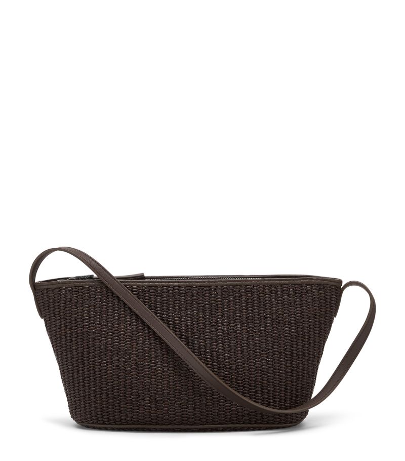 Brunello Cucinelli Brunello Cucinelli Leather-Trim Woven Shoulder Bag