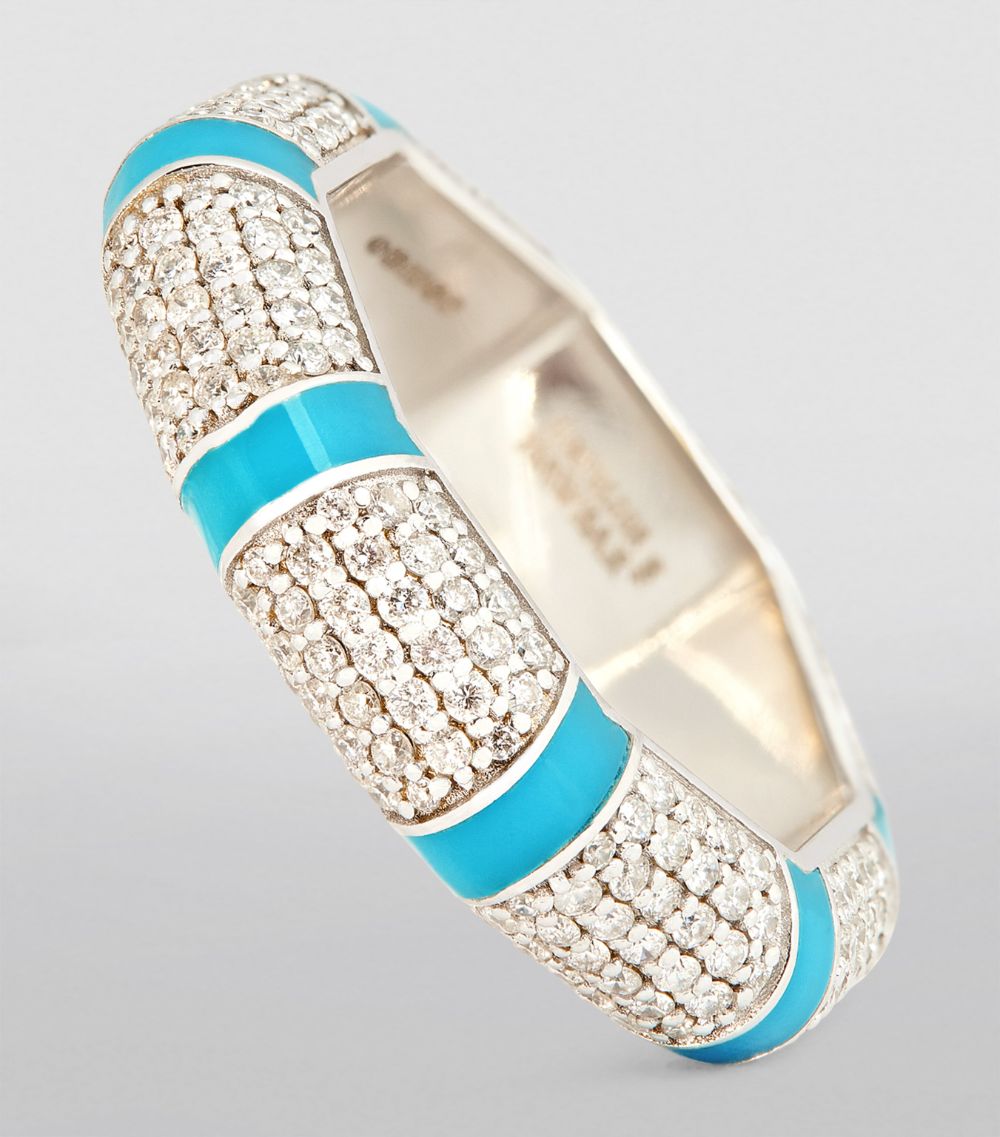 L'Atelier Nawbar L'Atelier Nawbar White Gold, Diamond And Turquoise Bamboo Ring