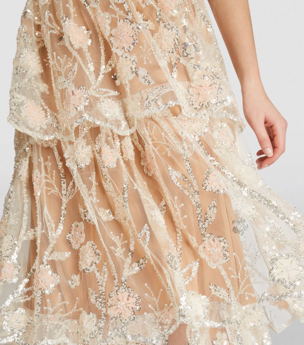 Self-Portrait Self-Portrait Sequin-Embellished Flower Maxi Dress