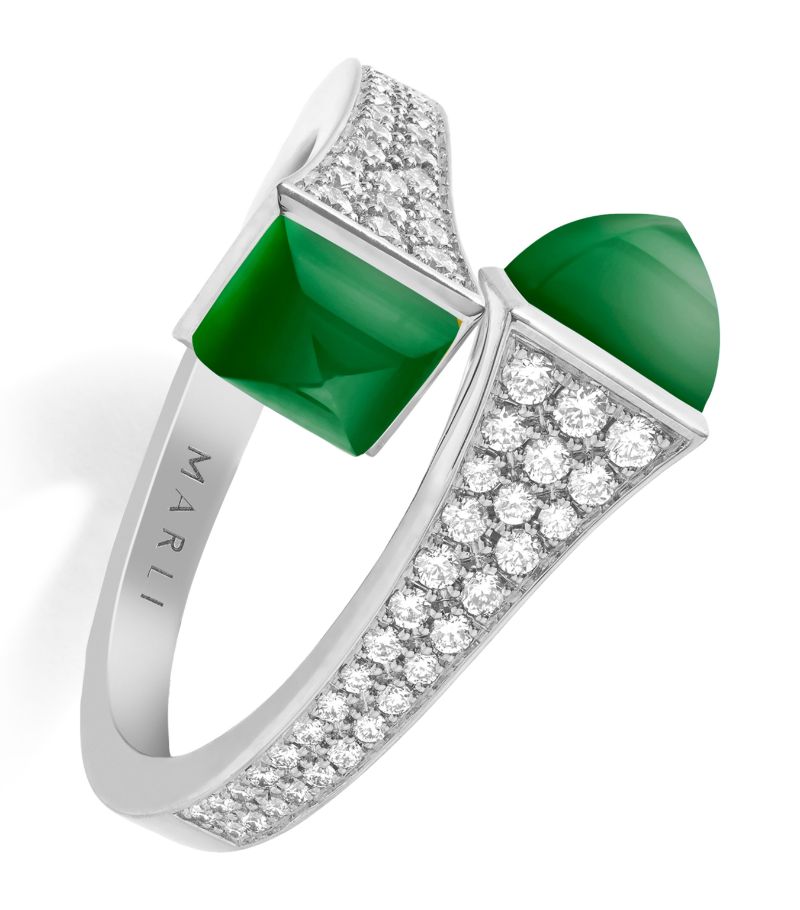  Marli New York Midi White Gold, Diamond And Green Agate Cleo Ring