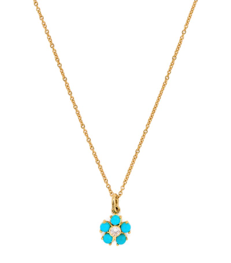 Jennifer Meyer Jennifer Meyer Large Yellow Gold, Turquoise And Diamond Flower Necklace