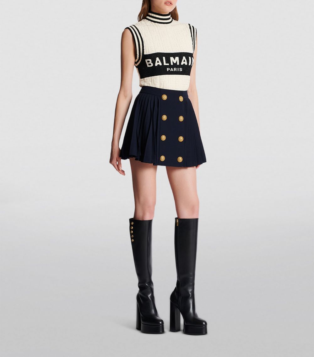 Balmain Balmain Pleated Button-Trim Mini Skirt