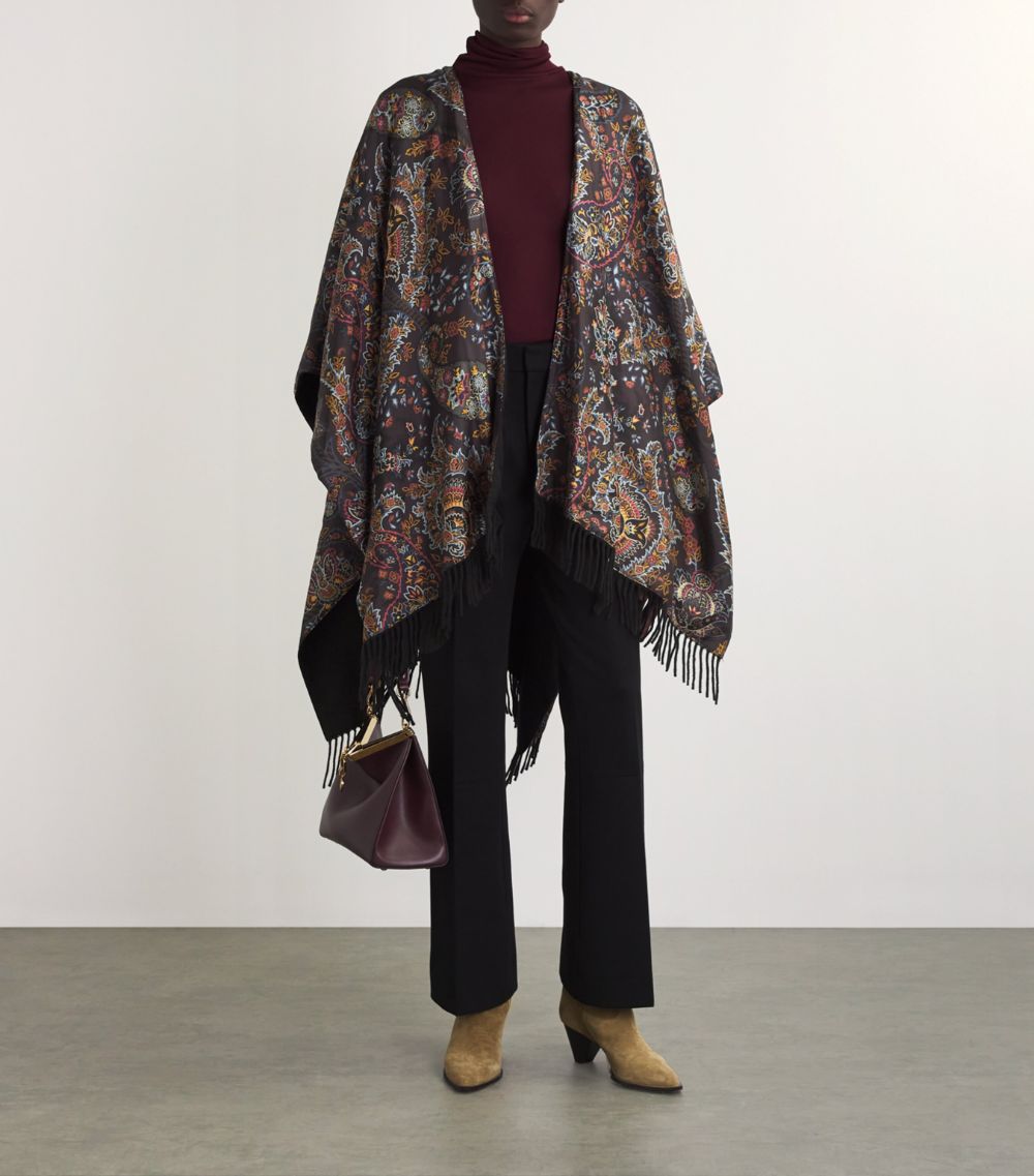 Etro Etro Silk-Wool Floral Fringe Cape