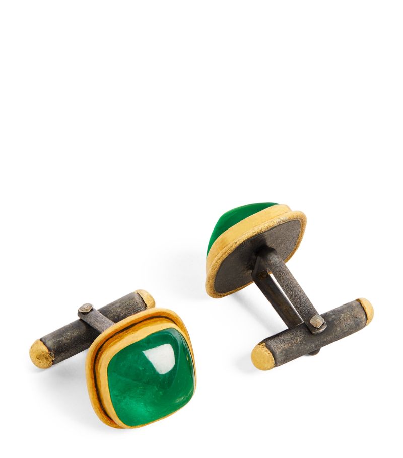 Brooski Brooski Gold And Emerald Cufflinks