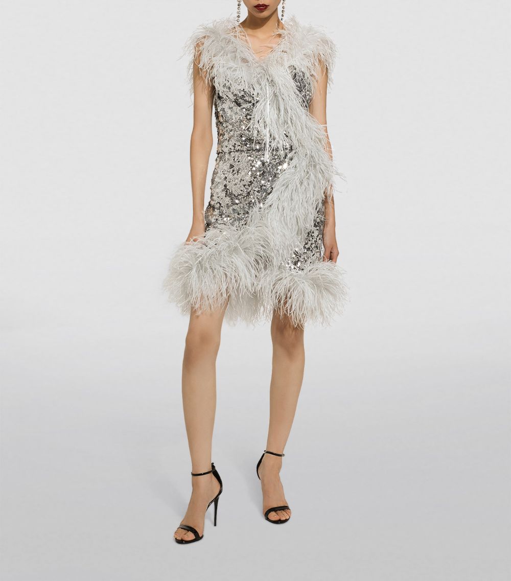 Dolce & Gabbana Dolce & Gabbana Sequin-Embellished Feather-Trim Mini Dress