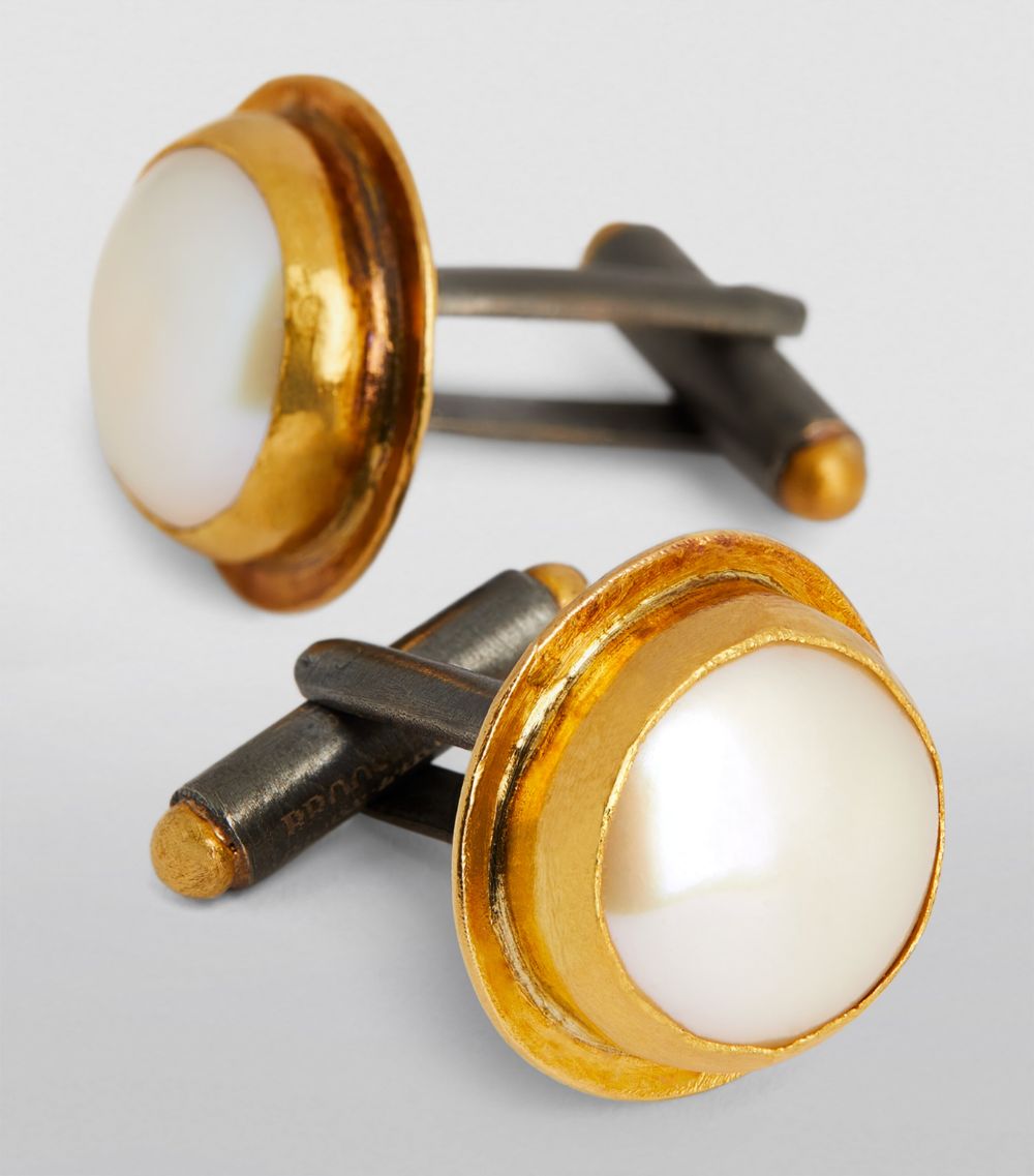 Brooski Brooski Gold And Pearl Cufflinks