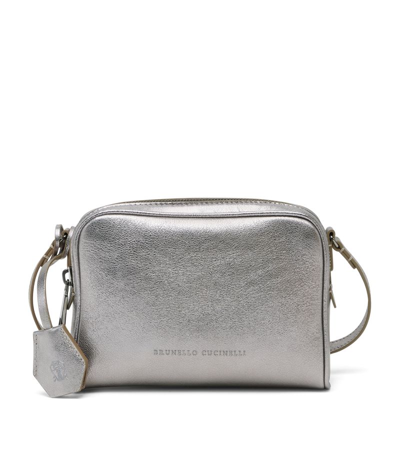 Brunello Cucinelli Brunello Cucinelli Metallic Leather Boston Cross-Body Bag