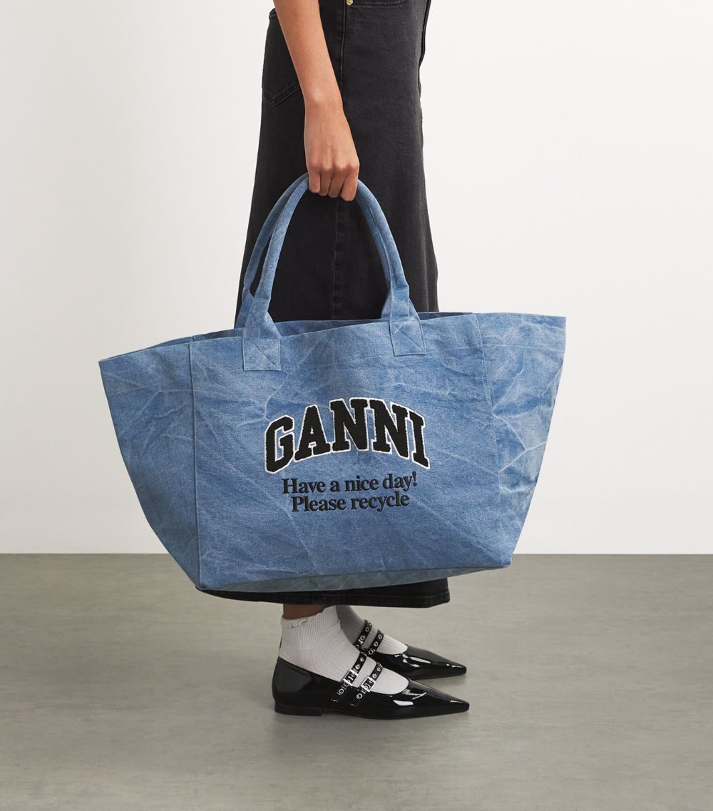 Ganni Ganni Xxxl Denim Logo Shopper Bag