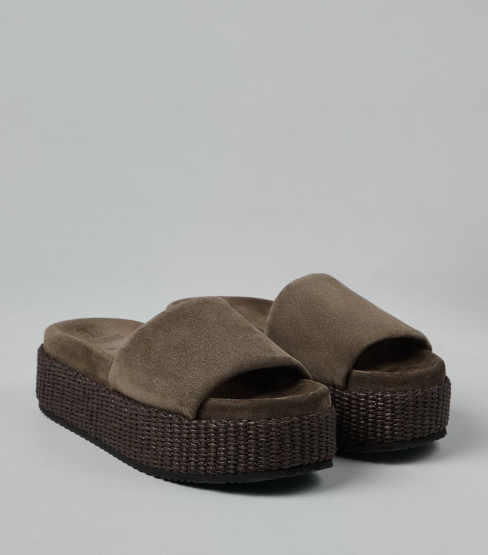 Brunello Cucinelli Brunello Cucinelli Suede-Raffia Flatformslides