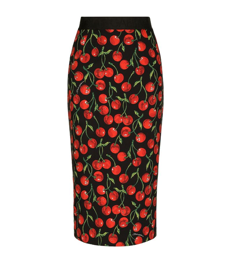 Dolce & Gabbana Dolce & Gabbana Silk-Blend Black Sicily Cherry Midi Skirt