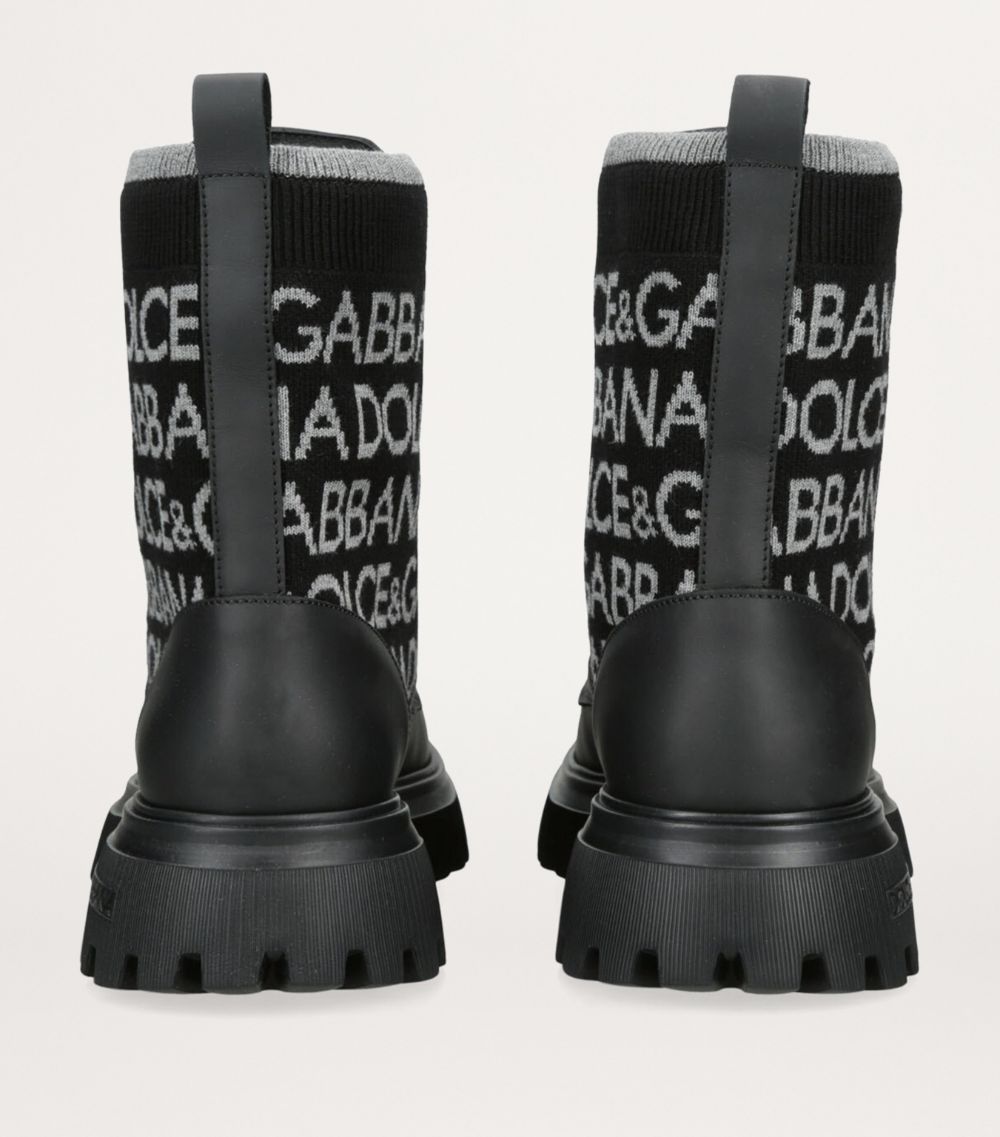 Dolce & Gabbana Dolce & Gabbana Kids Leather Knitted-Logo Boots