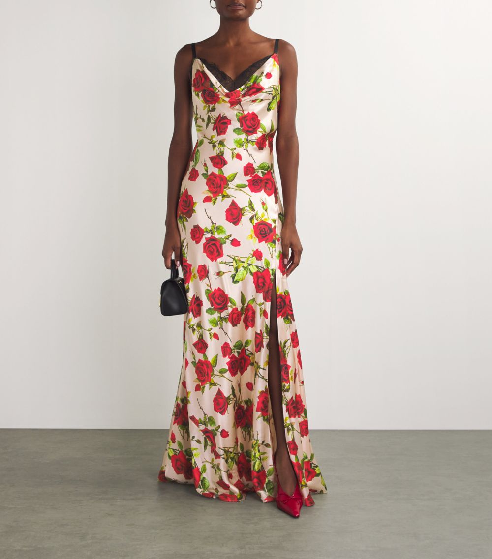 L'Agence L'Agence Silk Rose-Print Venice Maxi Dress