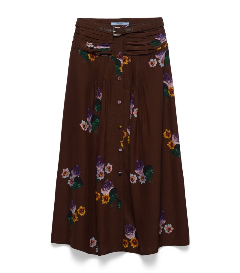 Prada Prada Zinnia Print Midi Skirt
