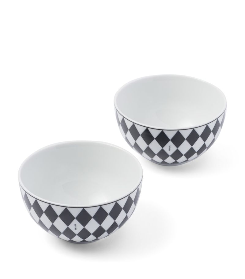 Prada Prada Set Of 2 Porcelain Chequerboard Cereal Bowls (12Cm)