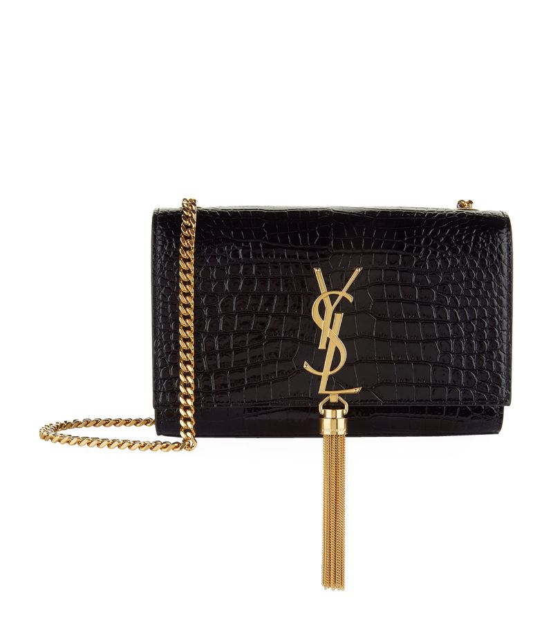 Saint Laurent Saint Laurent Small Kate Tassel Croc-Embossed Shoulder Bag