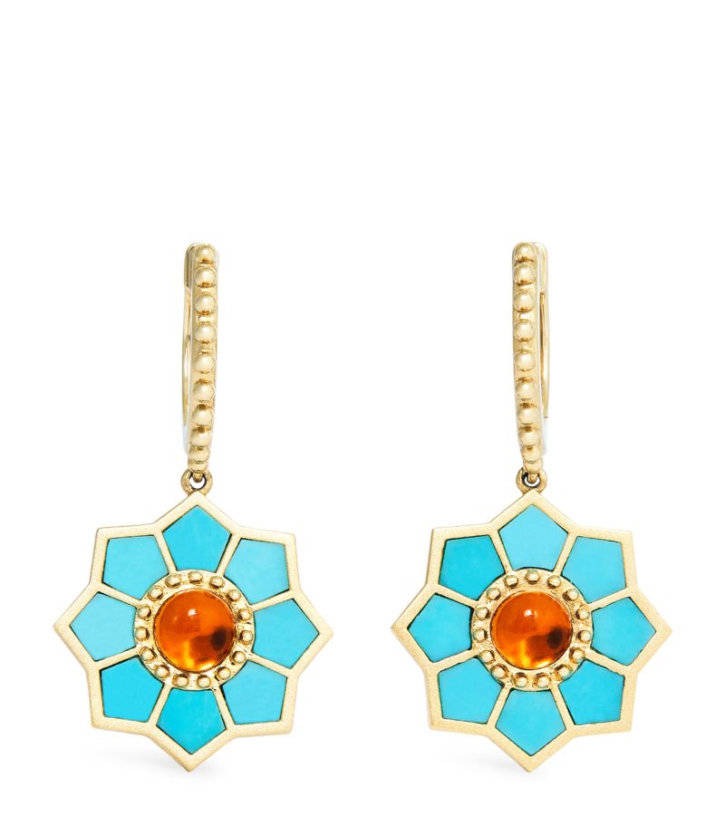 Orly Marcel Orly Marcel Yellow Gold, Citrin And Turquoise Fez Earrings