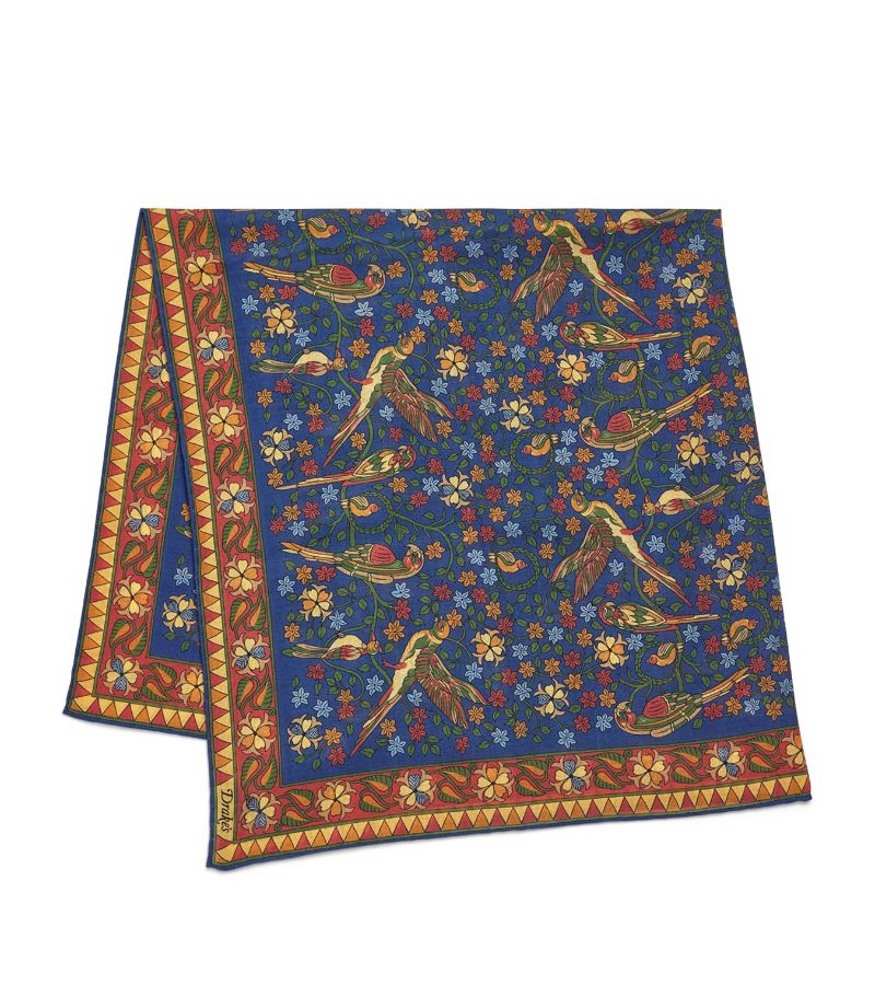  Drake'S Wool-Silk Parrot Print Scarf