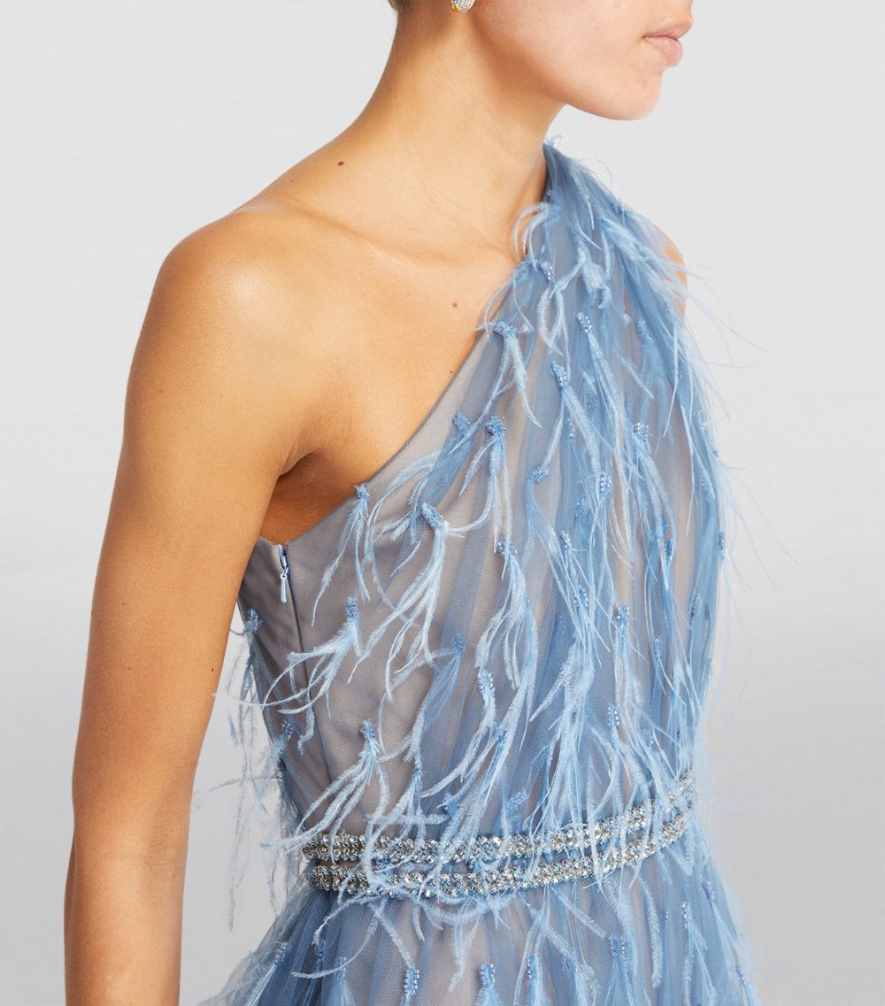 Marchesa Marchesa Feather-Detail One-Shoulder Midi Dress