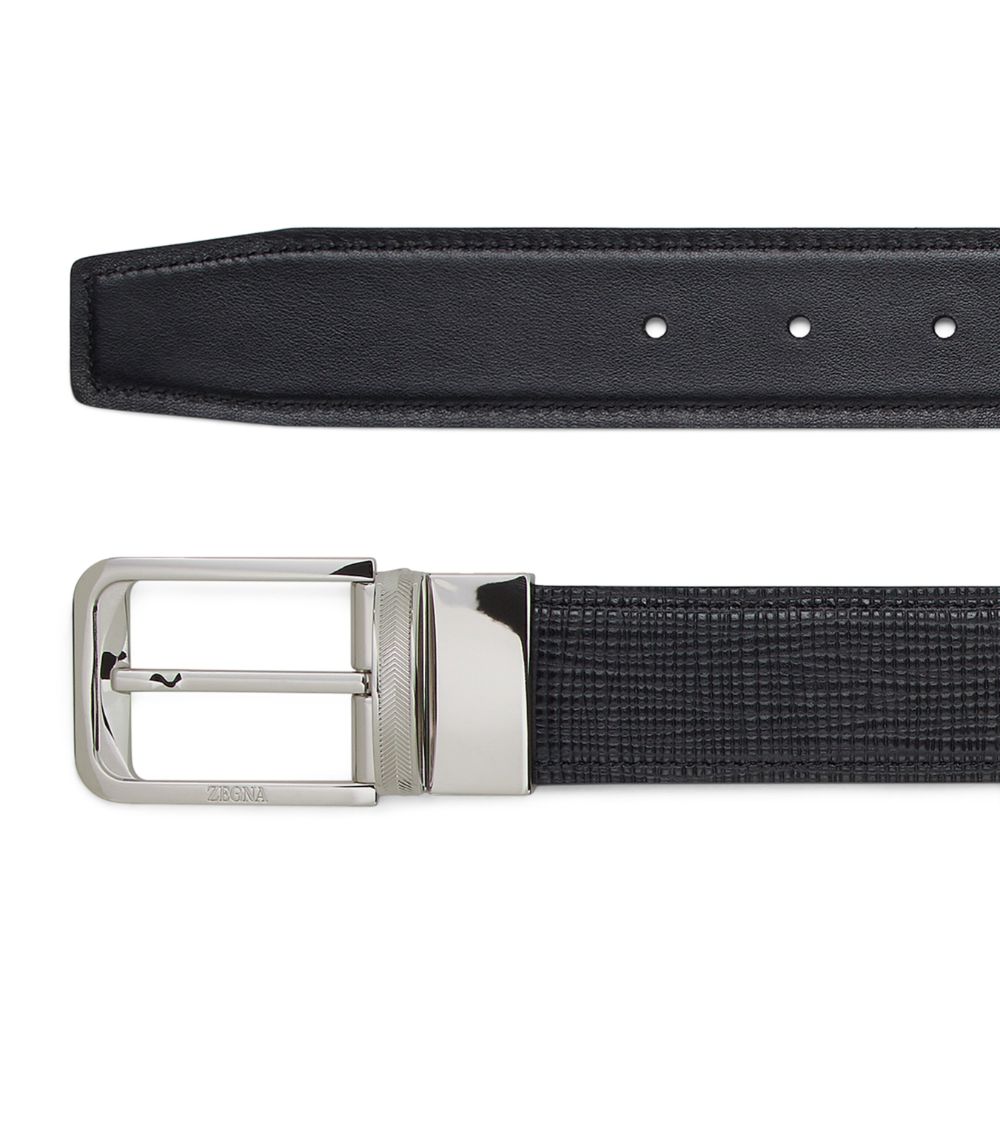 zegna Zegna Engraved Calfskin Reversible Belt