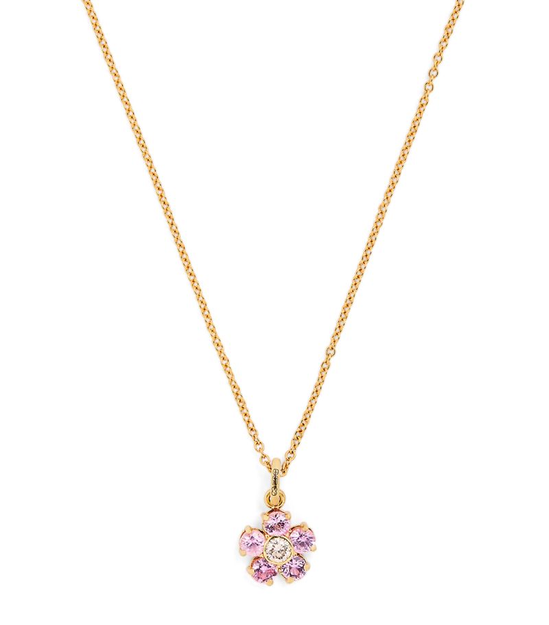 Jennifer Meyer Jennifer Meyer Large Yellow Gold, Pink Sapphire And Diamond Flower Necklace