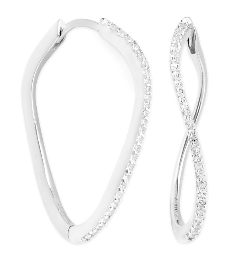  Astrid & Miyu White Gold And White Topaz Infinity Hoop Earrings