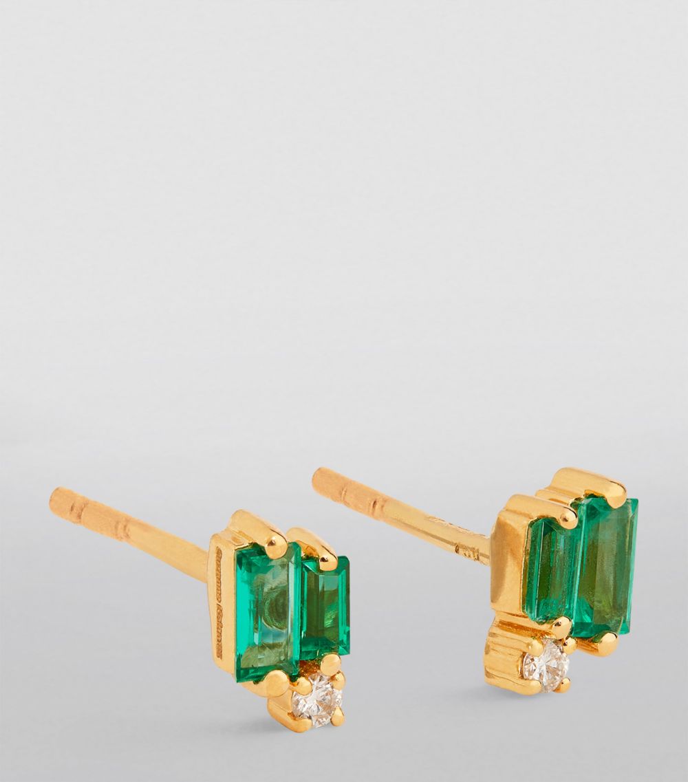 Suzanne Kalan Suzanne Kalan Yellow Gold, Diamond And Emerald Bold Burst Earrings