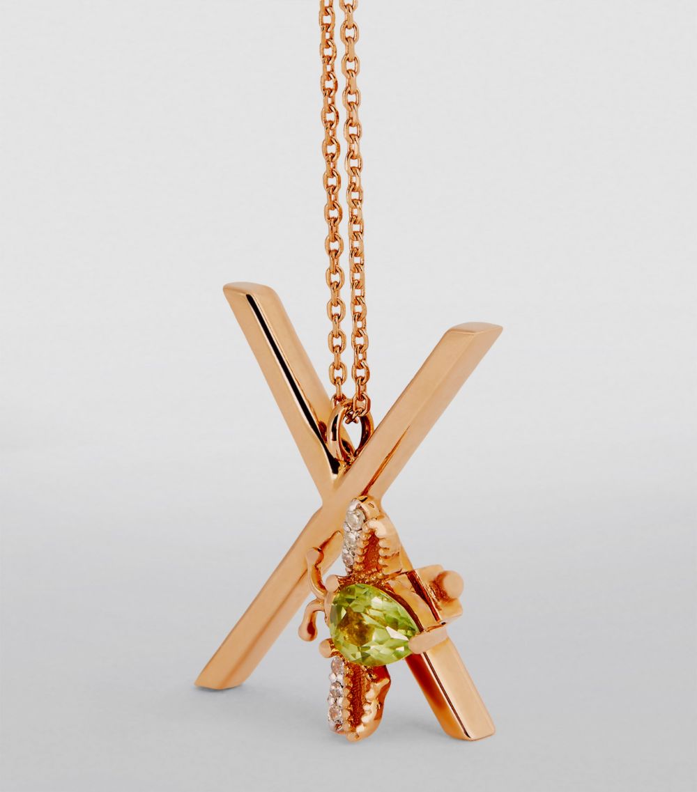 Bee Goddess Bee Goddess Rose Gold, Diamond And Peridot Letter 'X' Necklace