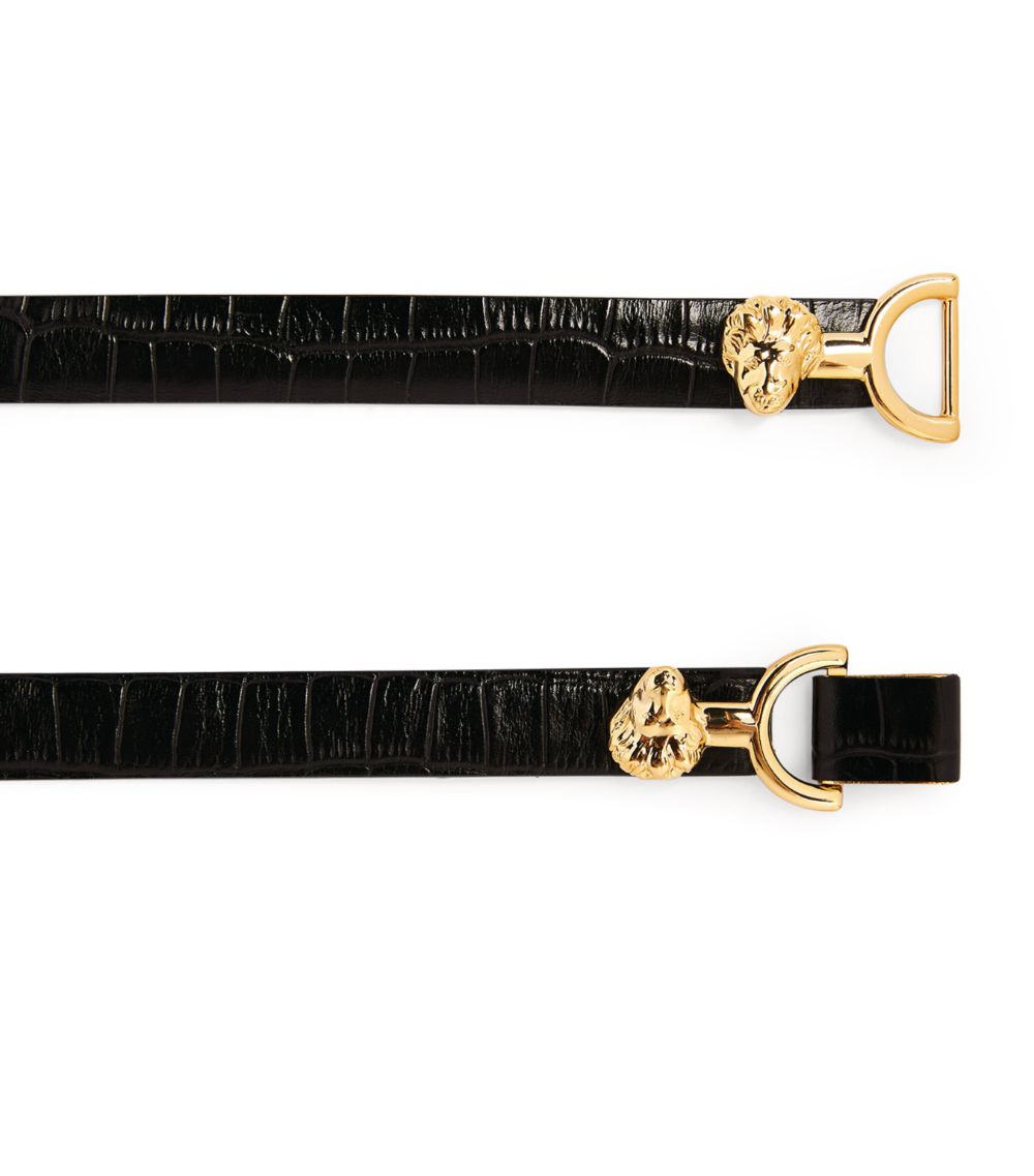  Maje Lion-Embellished Leather Horsebit Belt