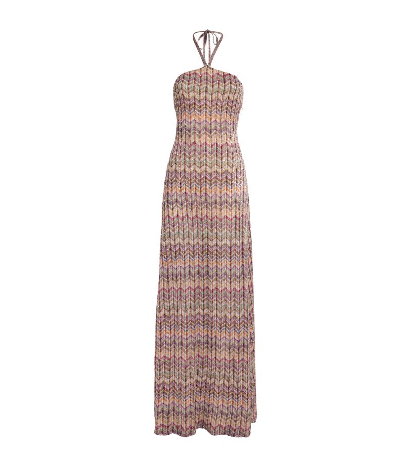 Missoni Missoni Chevron-Knit Halterneck Maxi Dress