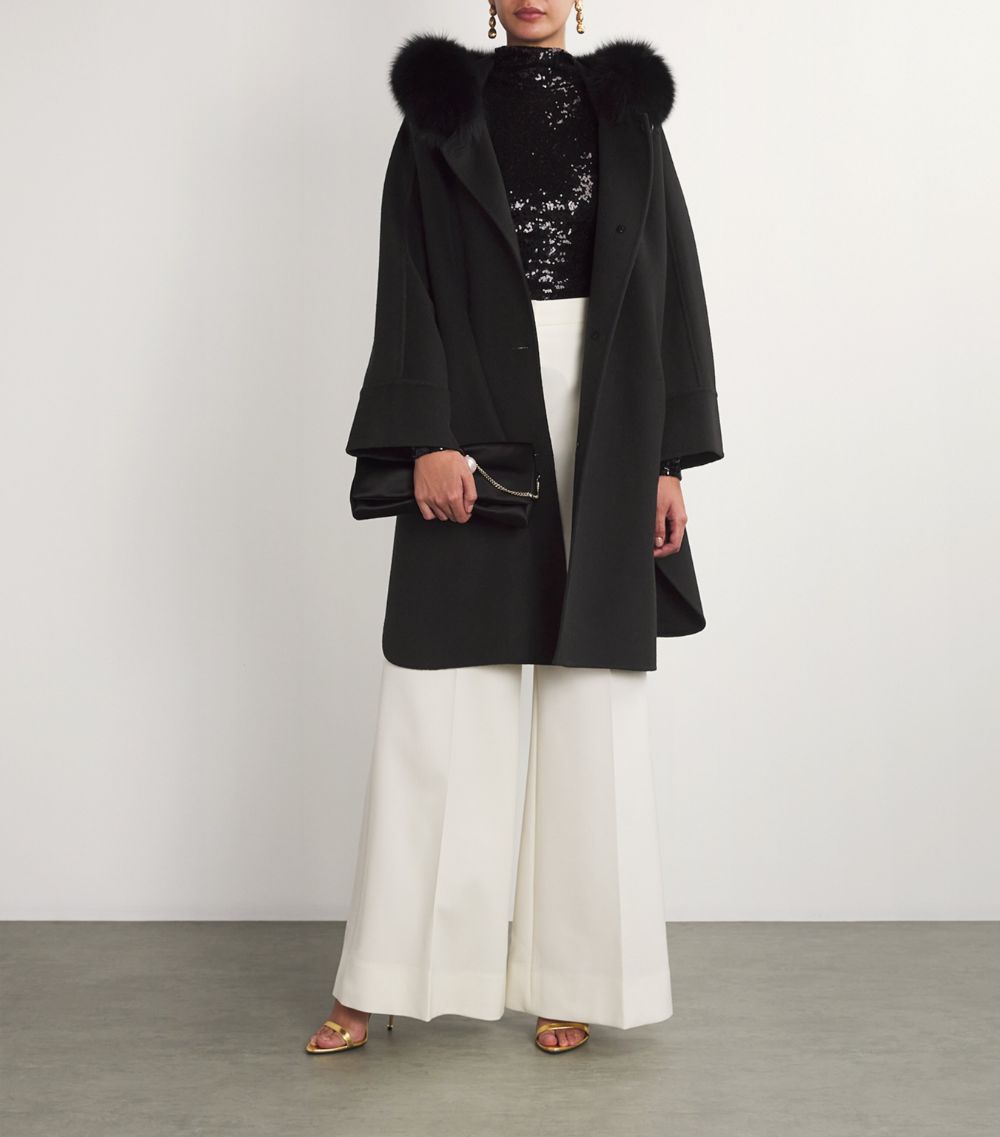 Yves Salomon Yves Salomon Wool-Cashmere Fox-Trim Cape Coat