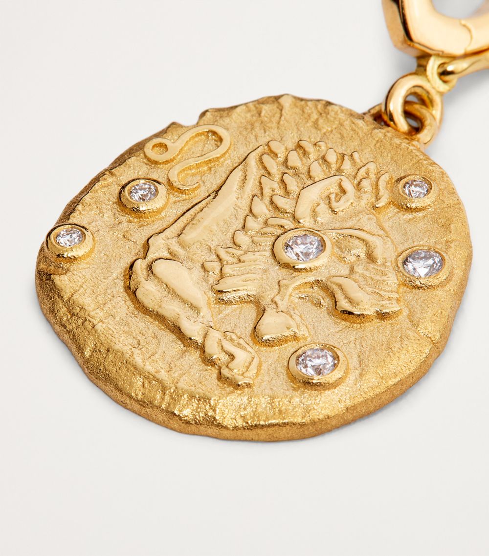 Azlee Azlee Small Yellow Gold And Diamond Leo Coin Charm