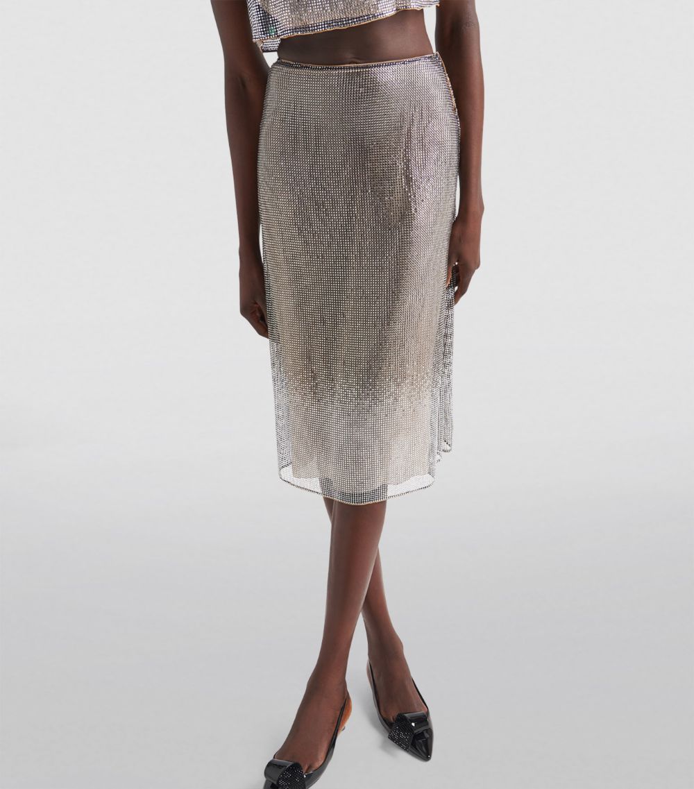 Prada Prada Crystal-Embellished Mesh Midi Skirt