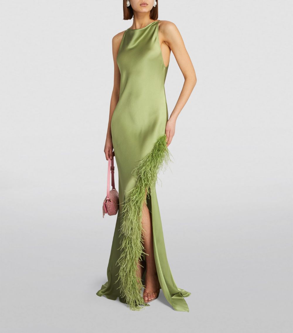 Lapointe Lapointe Satin Feather-Trim Gown