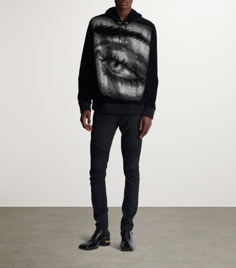 Balmain Balmain Velvet Embellished Eye Hoodie